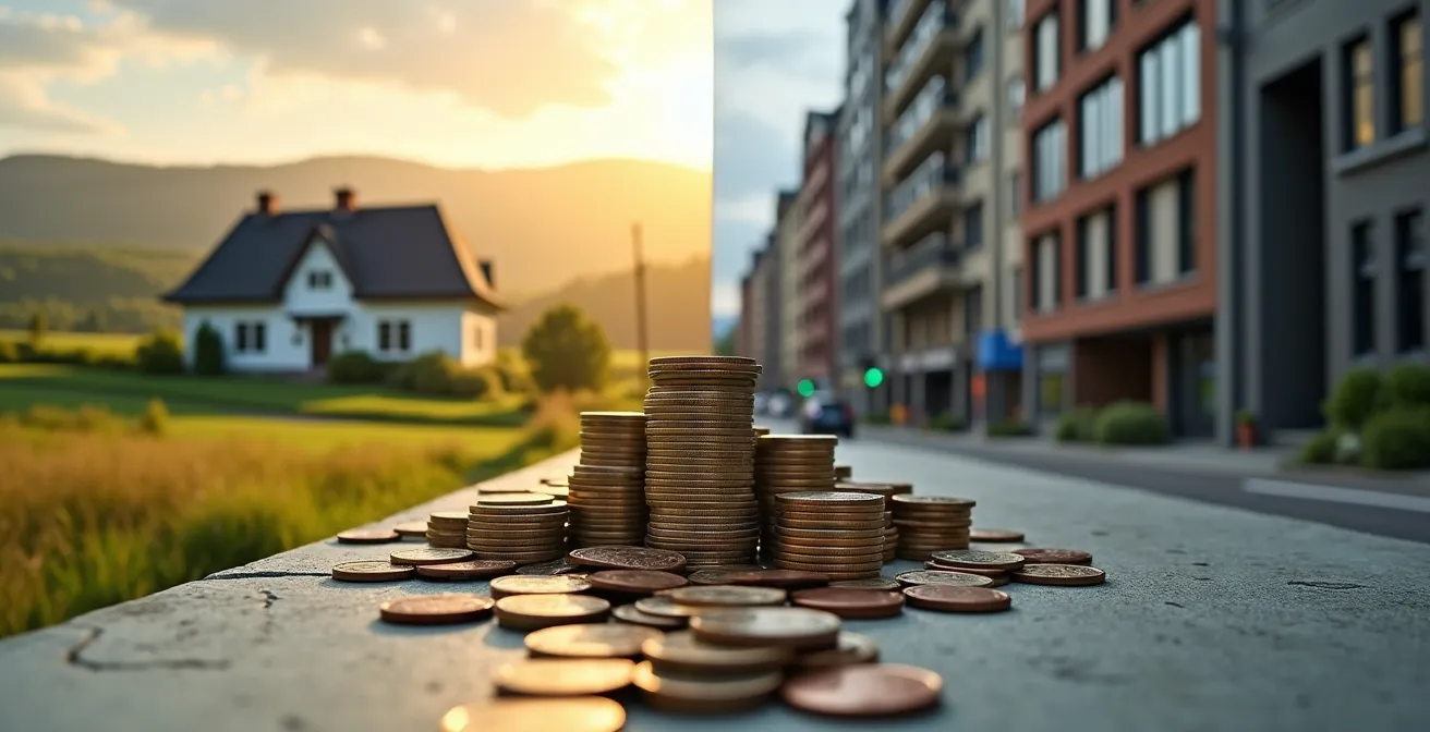 Composition visuelle comparant les styles de vie entre la Beauce rurale et Montréal urbain