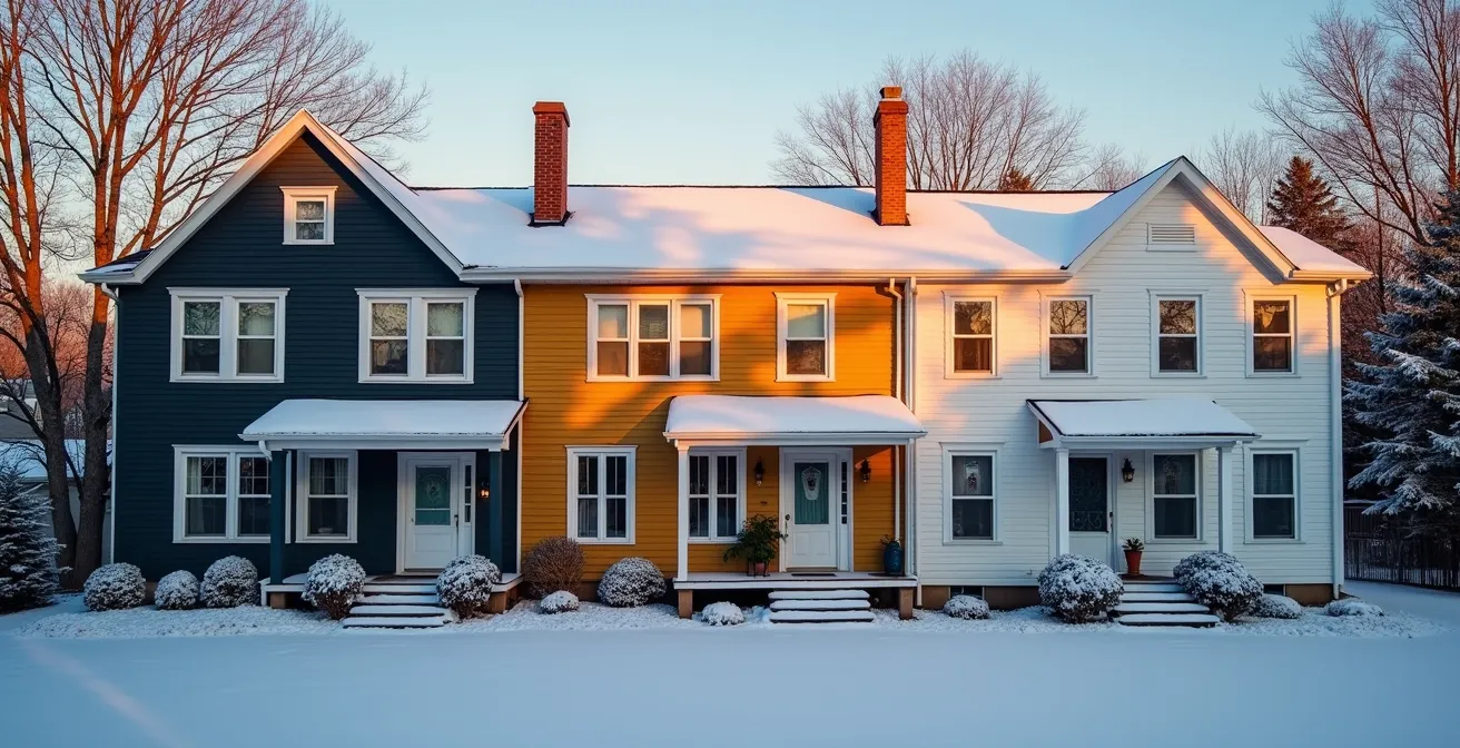 Vue aérienne d'une maison québécoise montrant l'impact de l'orientation des façades sur le choix du vitrage
