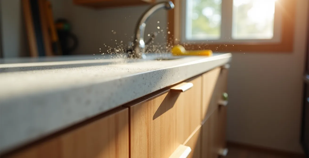 Cuisine québécoise rénovée montrant la transformation avant-après avec matériaux haut de gamme