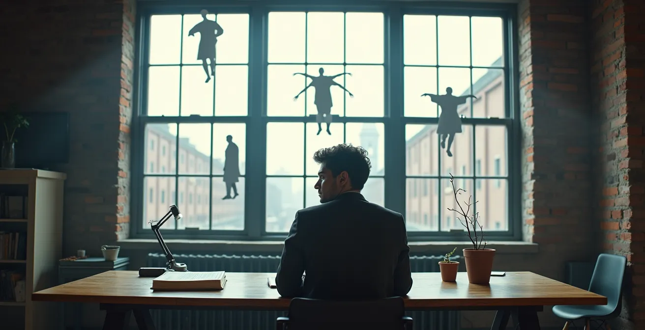 Scénariste créatif travaillant dans un environnement de travail minimaliste à Montréal