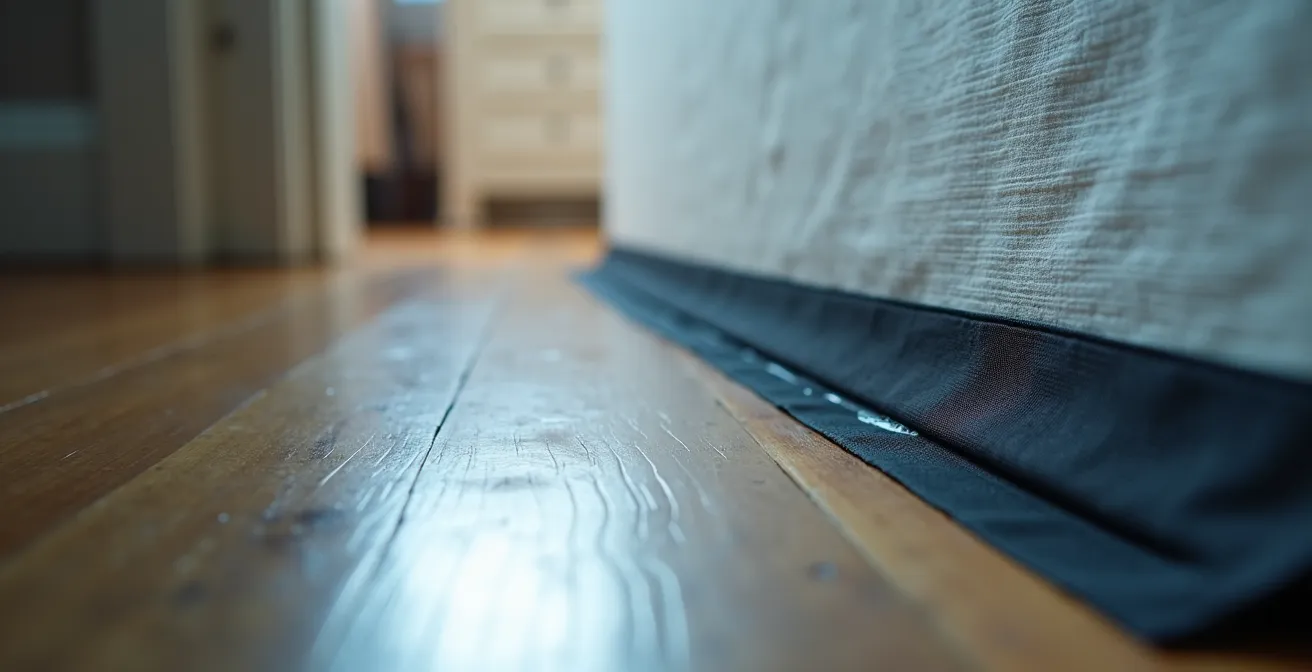 Test d'infiltrométrie en cours dans une maison québécoise avec équipement professionnel